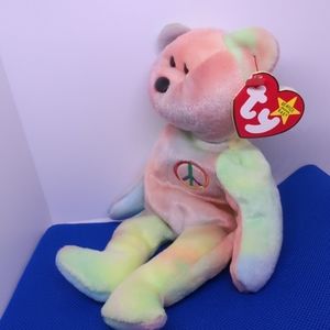 Rare NEW Ty Beanie Baby: Peace Bear 1996-Original Tri-Color Face Tie Dye…